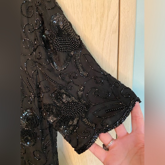 Vintage Stenay beaded silk top Black Sz Medium New with Tags - Picture 3 of 12